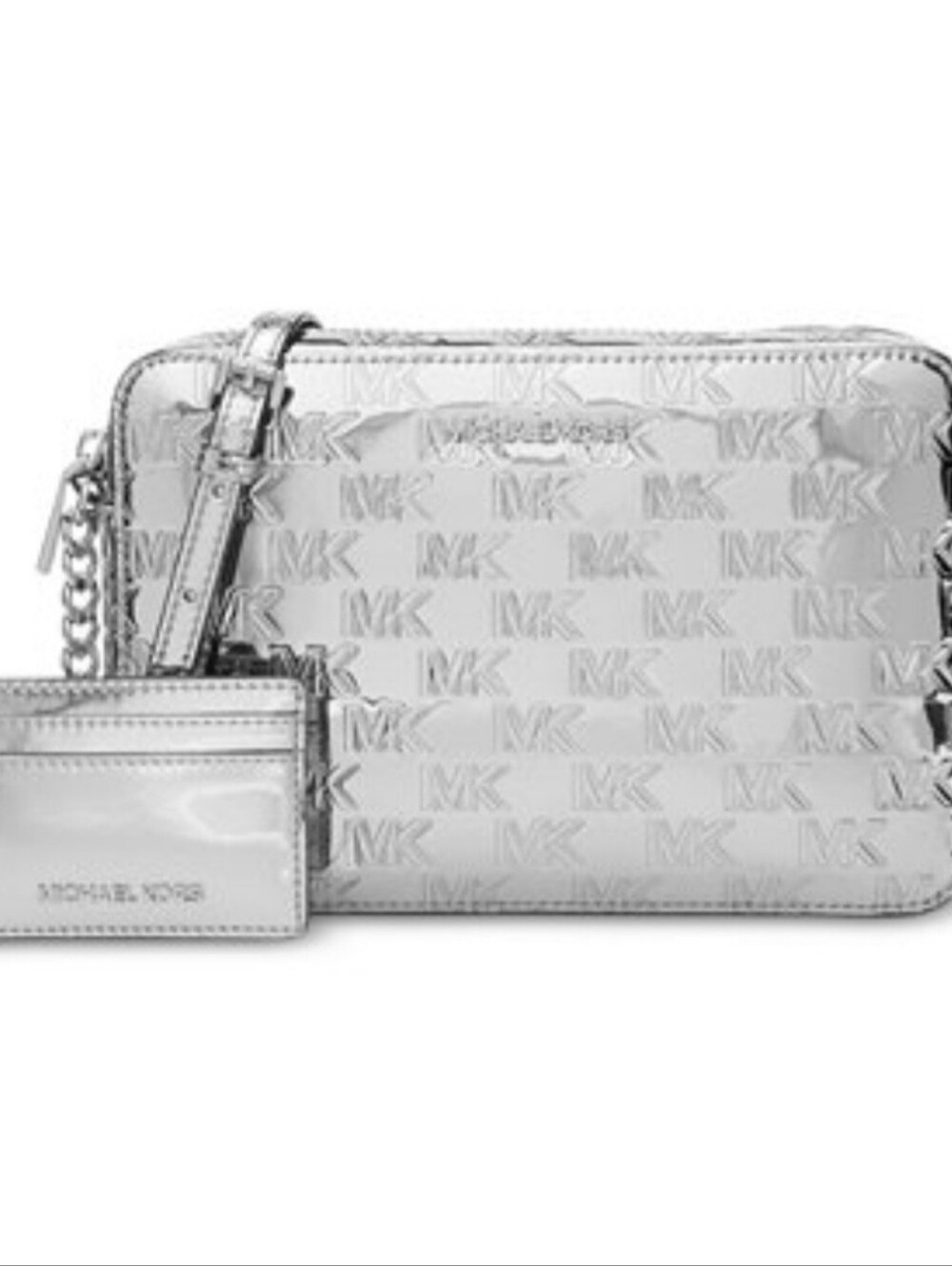 NWT Michael Kors Mattalic Embossed Crossbody & Card Holder Gift Box Set